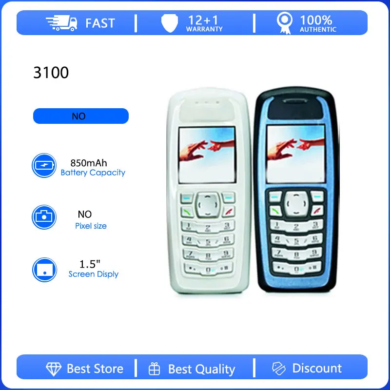 Refurbished Original 3100 2G Single Sim Unlocked GSM 900/1800 Mobile Phone Russian Arabic Hebrew Keyboard Made in Finland