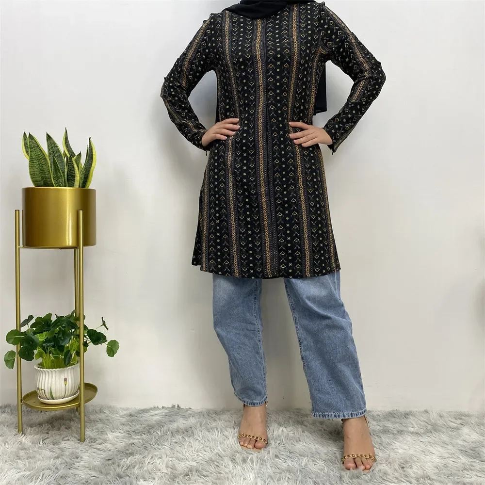 Muslim Fashion Women Large Size Midi Shirt Arab Long Sleeves Casual Tops Islamic Clothing Modest Blouse Chemise Femme Musulmane