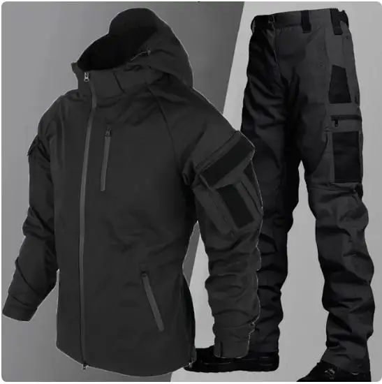 Tactical Waterproof Jacket Sets Men Combat Training Suit Outdoor Soft Shell Work Wear SWAT Army Hooded Jackets Pants 2 Pcs Set