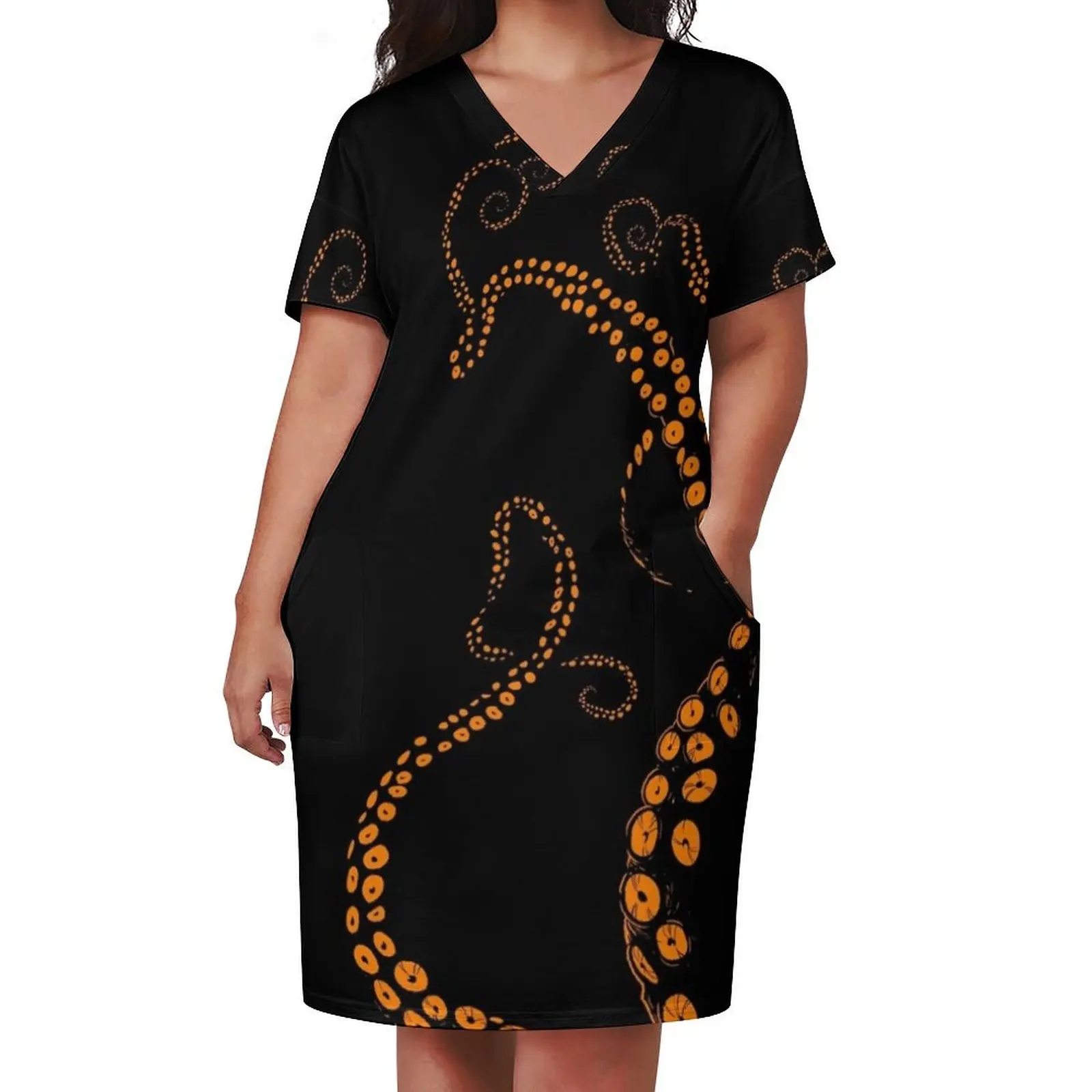 tentacles v_1o Loose Pocket Dress Long dresses Female clothing