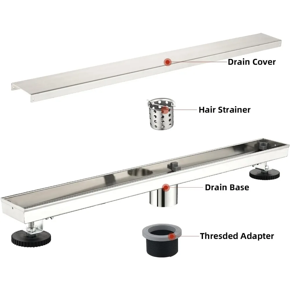 Desagüe de ducha rectangular de acero inoxidable, 32 pulgadas, acabado cepillado, cubierta con patrón de azulejo Reversible, diseño lineal para suelo de ducha