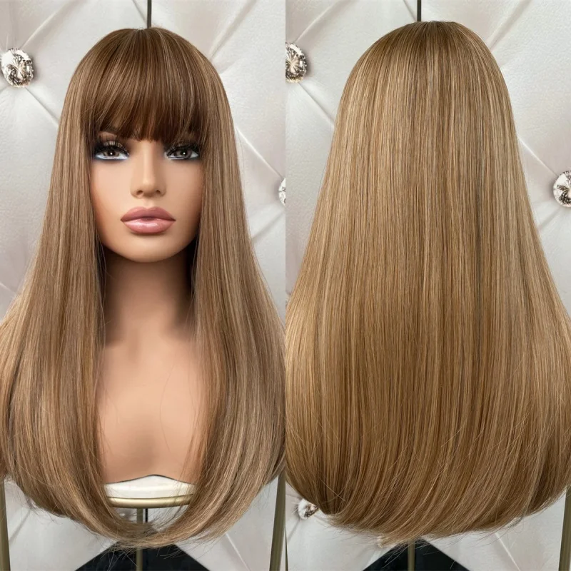 

Ombre Каштановый Коричневый Мелирование Парик Фронта Шнурка с Челкой Термостойкое Волокно Синтетические Волосы HD Кружева Бесклеевые Еврейские Парики f