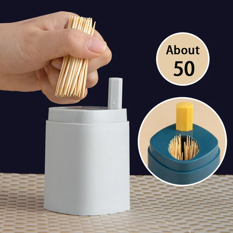 Wheat Straw Automatic Toothpick Holder Container Portable Household Toothpicks Dispenser Storage Box
