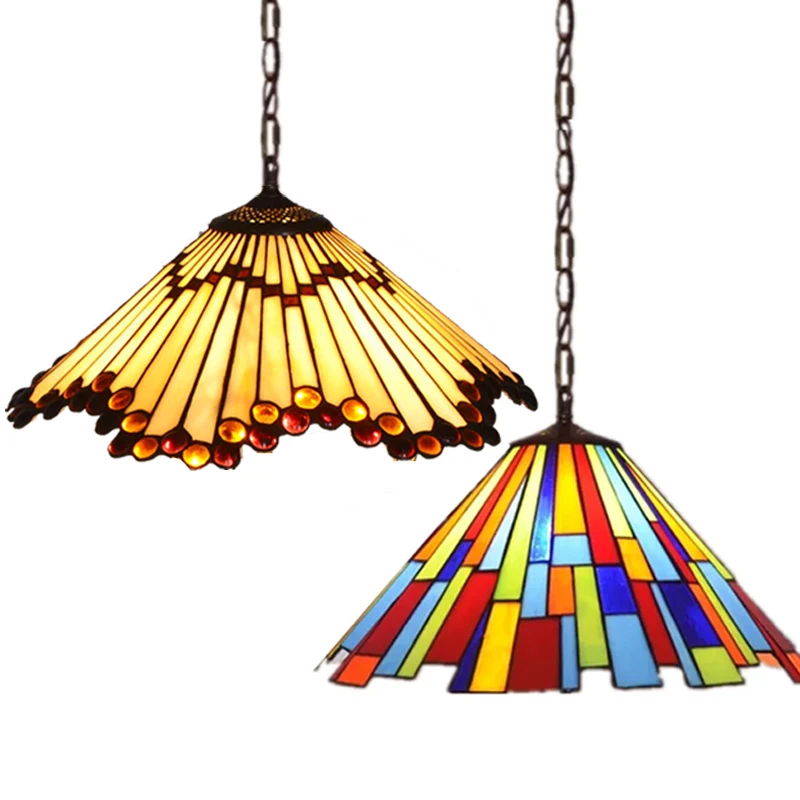 

Colorful Tiffany Pendant Chandelier Ceiling Lights Vintage Home Decor Stained Glass Lighting Fixtures Dinning Room Hanging Lamps