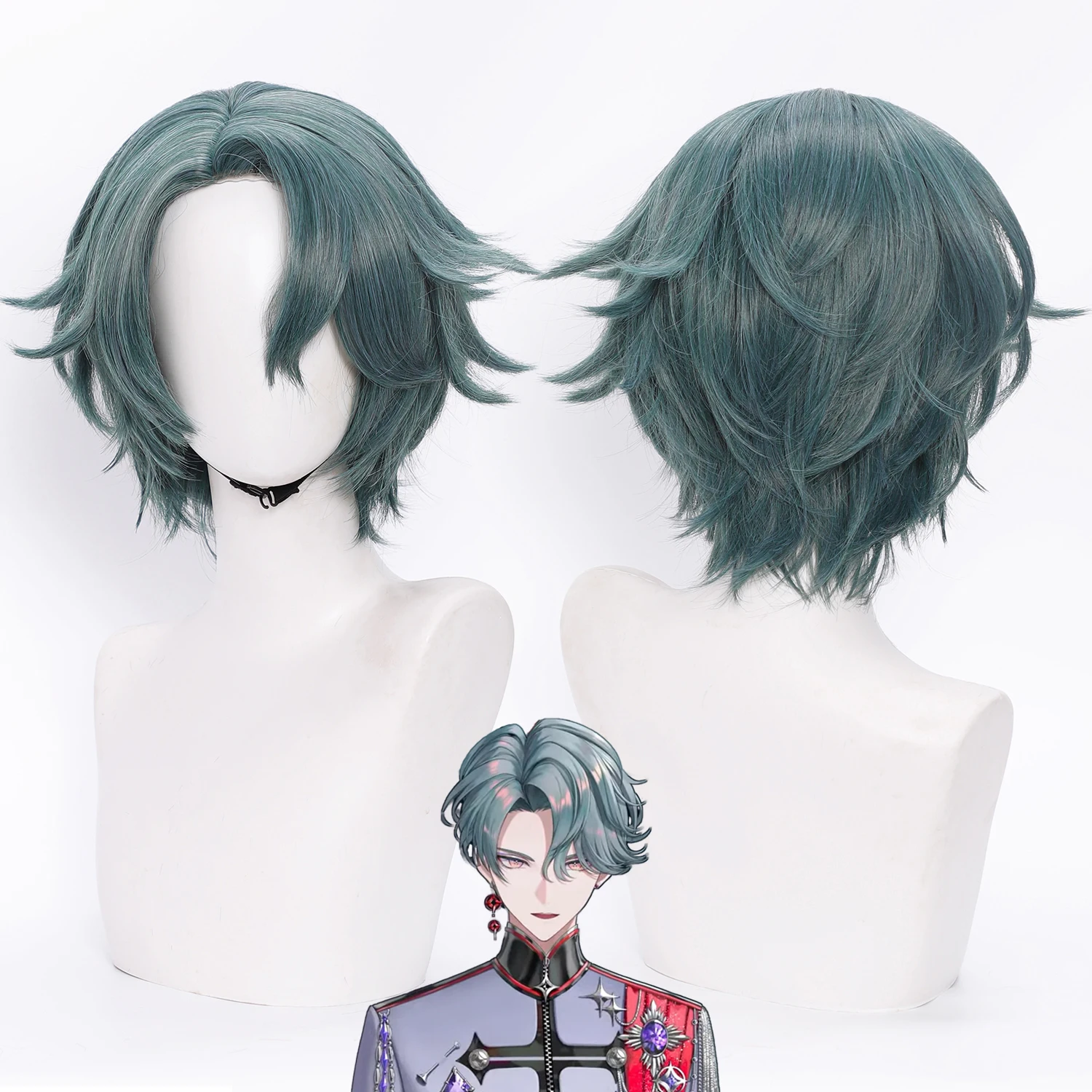 

Cosplay Wig Nijisanji Virtual VTuber Anime Wig Freodore Green Anime Game Role-Play Wig Short Synthetic Wig with Bangs Anime Game