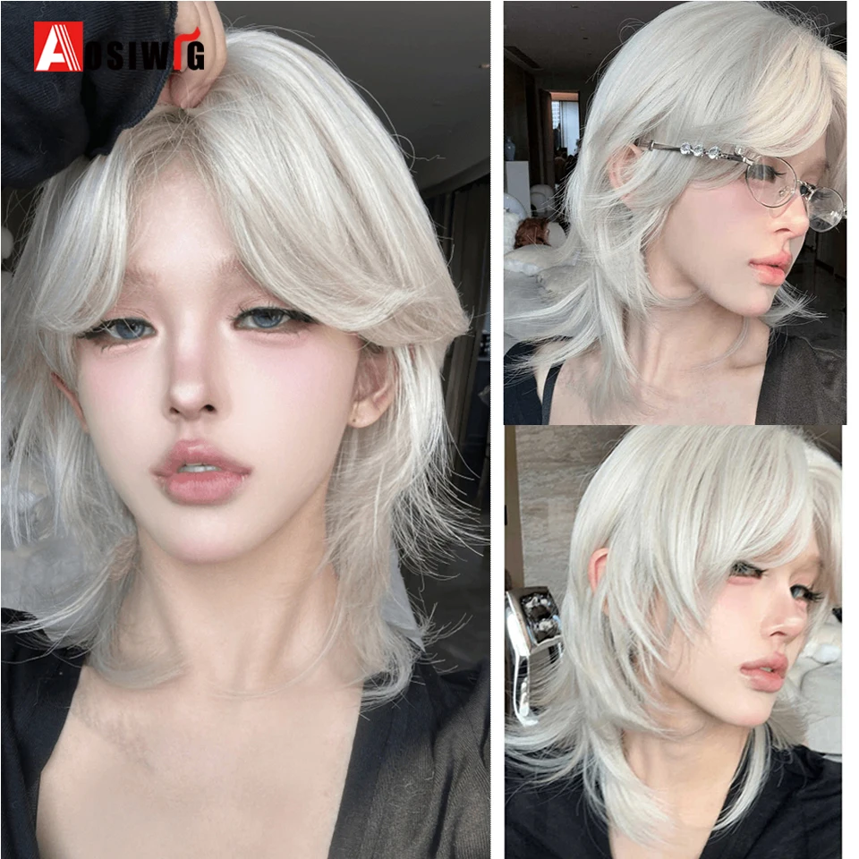 

Halloween Synthetic Short Mullet Head Wigs With Bangs Straight Anime Hairpieces White Gold Wolf Tail Short Hair Wig For Daily P