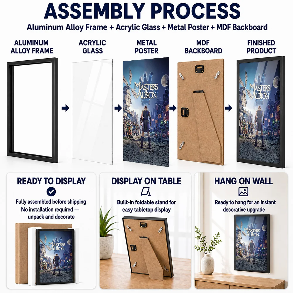 Masters Of Albion Game Metal Poster With Aluminum Alloy Frame Customized Painting Style Wall Art For Gaming Room And Bedroom