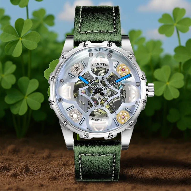 

Мужские модные спортивные часы с зеленым поясом и турбийоном, полностью автоматические механические часы