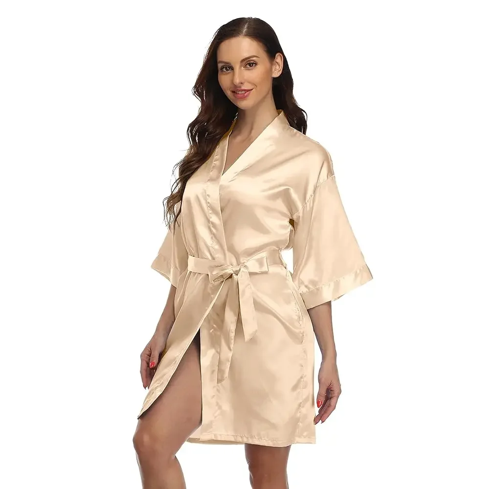 

Женский атласный халат для свадебной вечеринки, шелковистое кимоно для невесты и подружек невесты