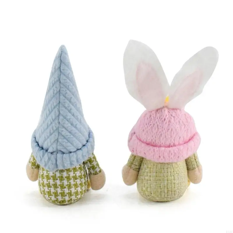 Bộ 2 Easters Bunnies Ear Gnomes Búp bê sang trọng cho nhà và bàn tiệc phân tử kxre