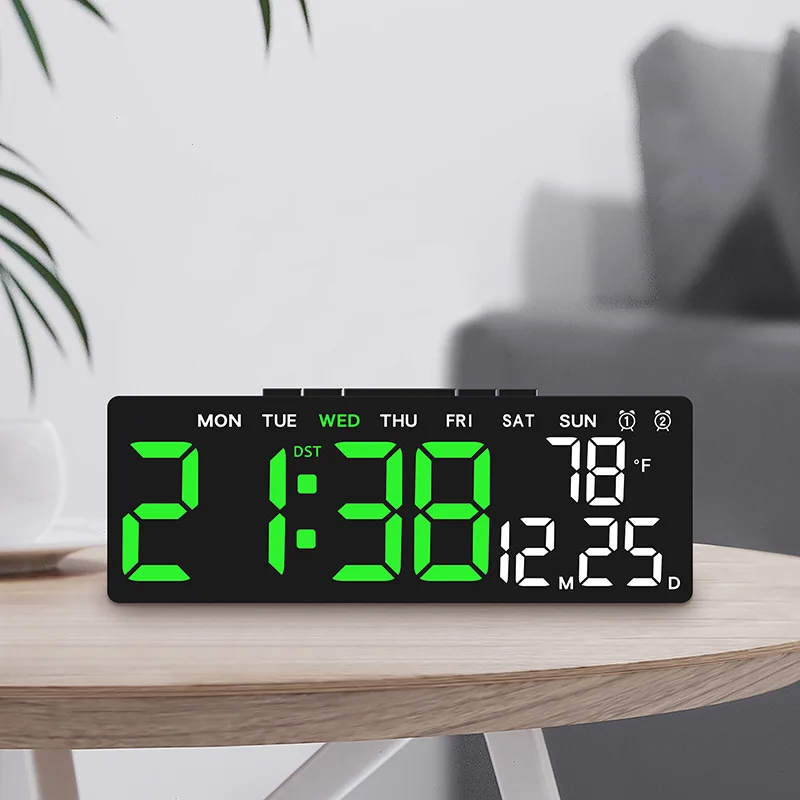 USB Powered Digital Alarm Clock TEMP Date Week Dual Alarm Timing Countdown Snooze Table Clock Auto Dimmable 12/24H DST LED Clock