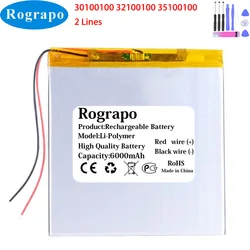 New 3.7V 6000mAh 30100100 32100100 35100100 Tablet Battery 2 Wires