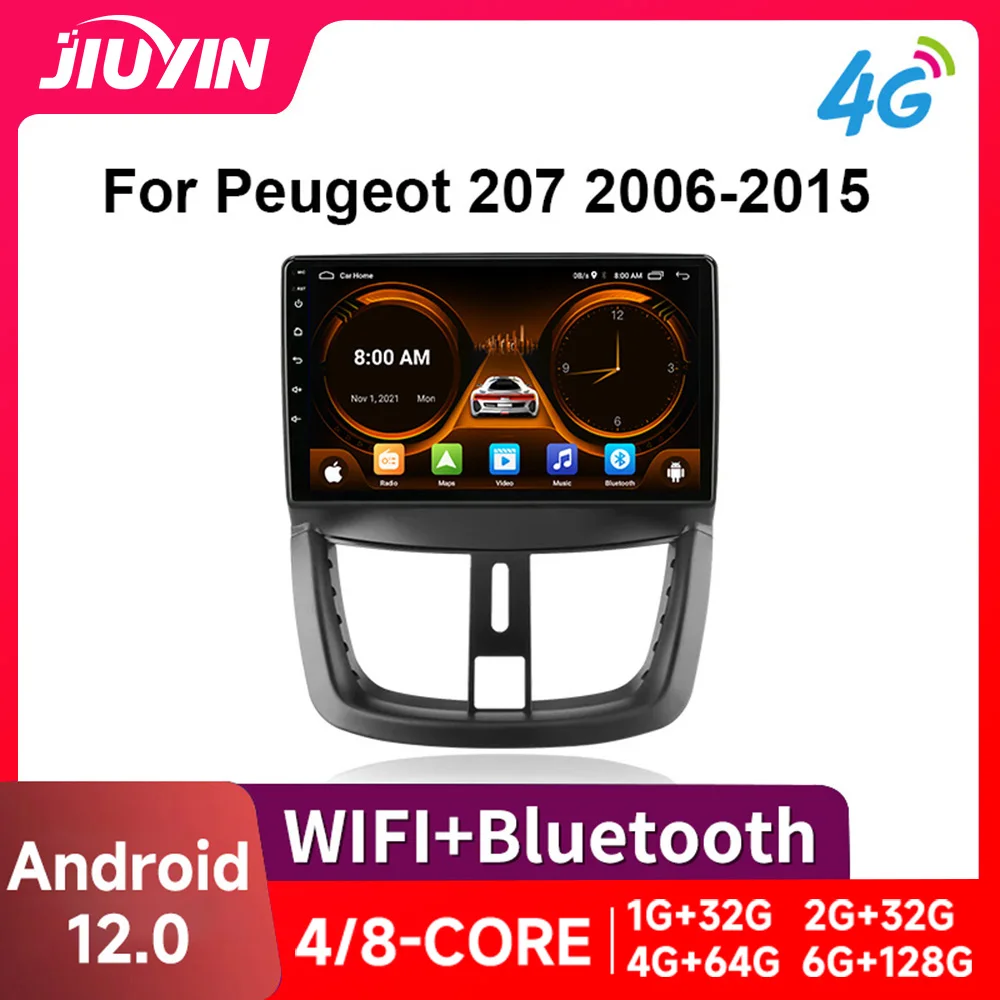 JIUYIN Car Radio For Peugeot 207 207CC 2006 - 2015 wireless CarPlay Android Auto car intelligent systems No 2 din 2din DVD