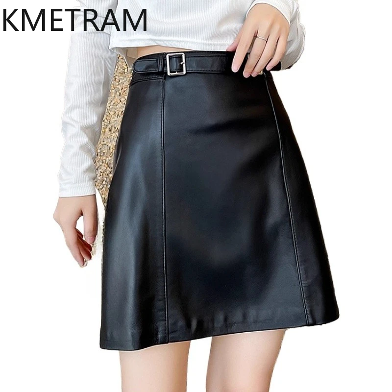

KMETRAM 100% верхний слой, юбки из овчины, женские 2021, короткая черная юбка из натуральной кожи, осенняя женская одежда Faldas Para Mujeres