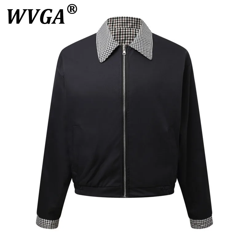 

WVGA Jacket Spring Autumn New Man Tide Plaid Reversible Design High Street Trendy Turn-Down Collar Long Sleeved Coats Ins W10892