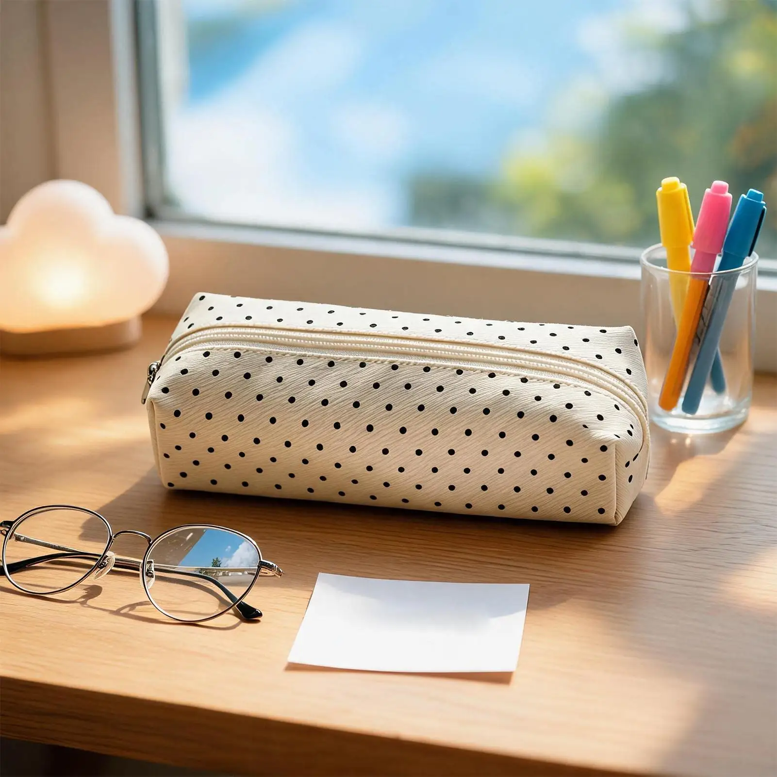 Large Capacity Cartoon Pencil Case For Kids Students, Portable Dot Patterns Pen Pouch With Zipper, Cute School Supply Organizer