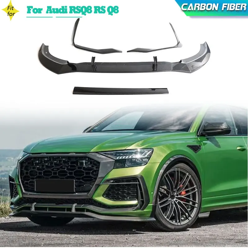 Carbon Fiber Car Front Bumper Lip Spoiler for Audi RSQ8 RS Q8 Sport Utility 4-Door 2020-2023 Racing Front Lip Chin Apron Canards