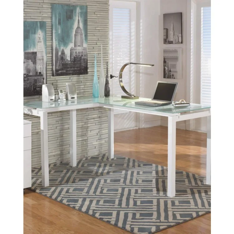 Baraga Contemporary Glass L-Shaped Home Office Desk, White