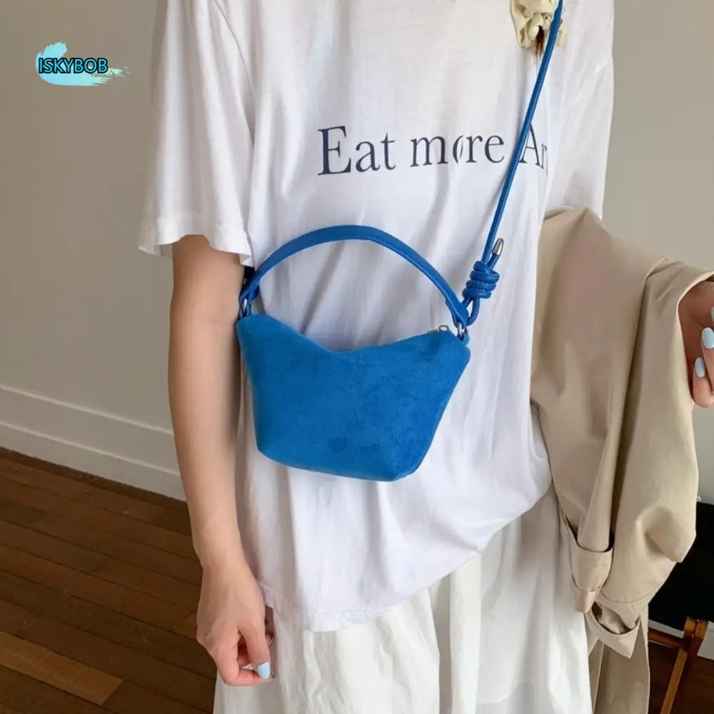 

Portable Korean Suede Handbags Leisure Small Frosted Shoulder Purse Zipper Candy Color Crossbody Bags Daily