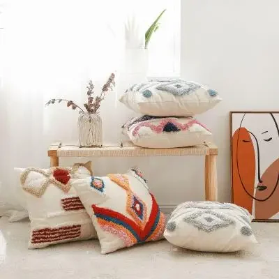 Cushion Cover Pillow Cover 45x45cm Morroccan Style Diamond Zigzag Handmade Decoration For Sofa Chair Living Room Bed Room