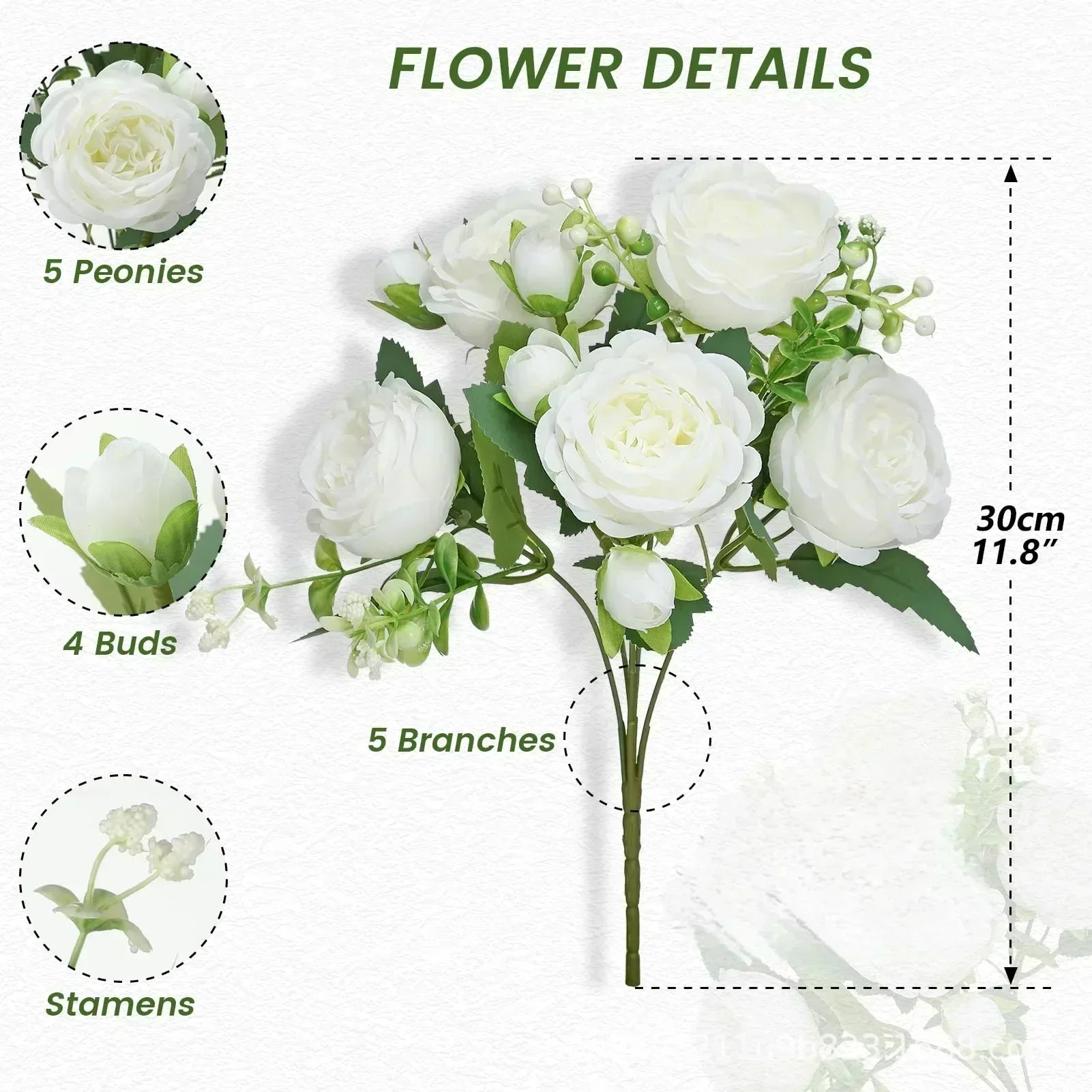 30cm Artificial Flowers Faux Flowers Silk Peony Bouquet Artificial Peony Flowers Lifelike for Home Wedding Decoration Indoor