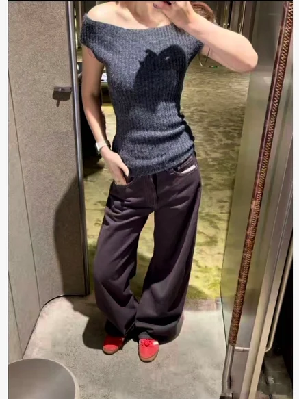 Faionable Knitted Slim Fit oulder Bared Straight Leg Top for Women ort Casual Wear Comfortable Medium Softn Knitwear