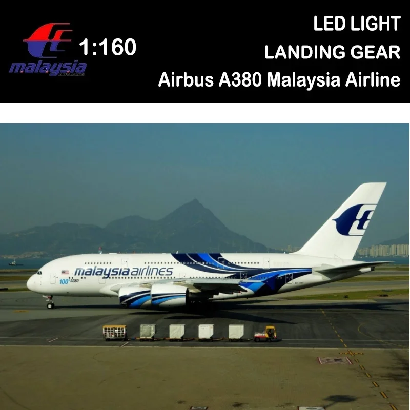 

Decoration Airplane 1:160 Scale Airplane Model A380 Malaysian 47CM Aircraft With Light Model Display Diecast Resin Planes Gift
