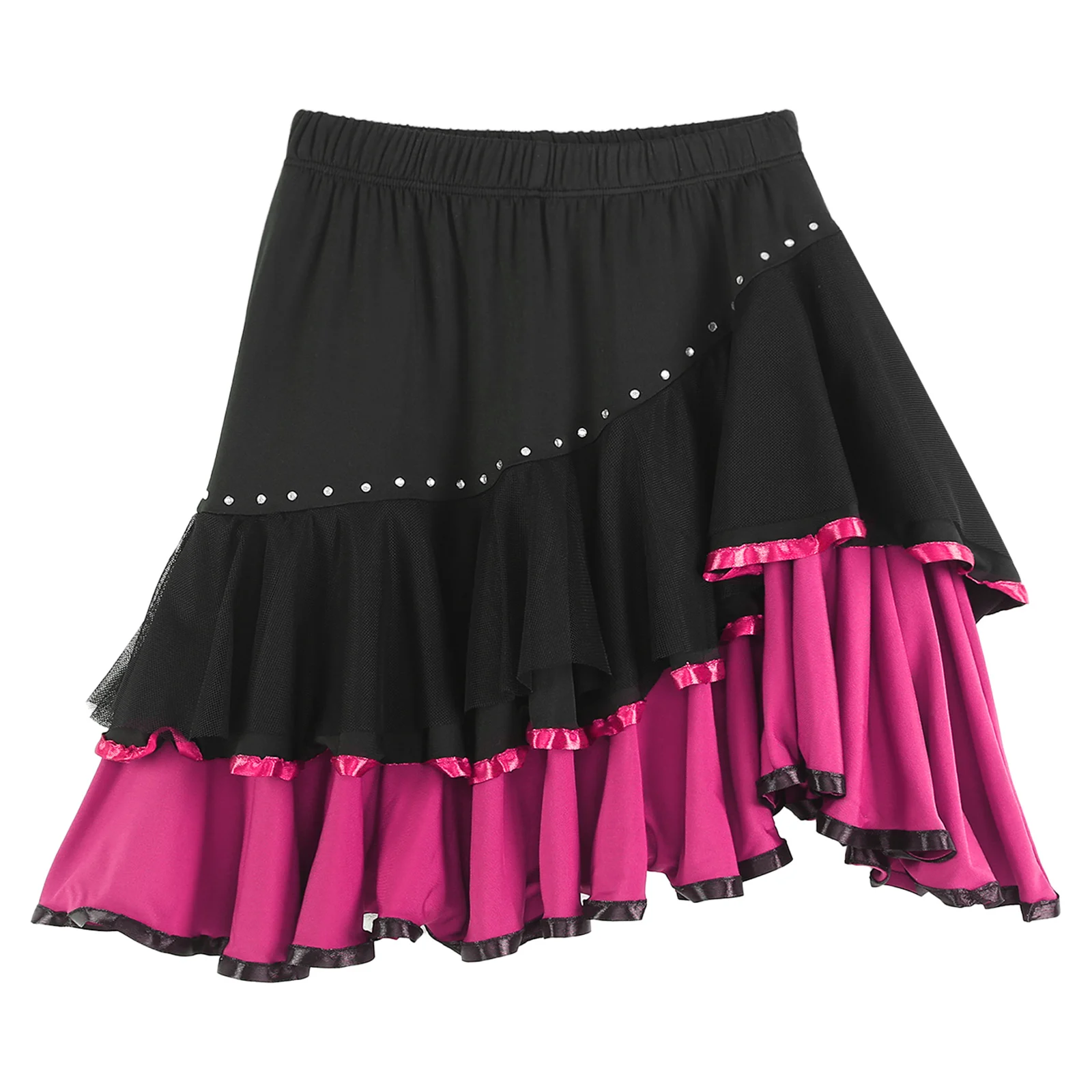 Latin Dance Skirt Lady High Waist Contrasting Ruffled Latin Dress Sexy Adult  Salsa Tango Rumba Ballroom Asymmetrical Skirt