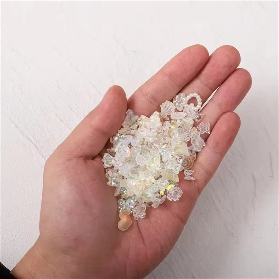 50pcs Mixed Resin Nail Charms Bulk Cute Bow Rose 3D Black White Aurora Butterfly Nails Art Decorations Accessories DIY Nail Pars