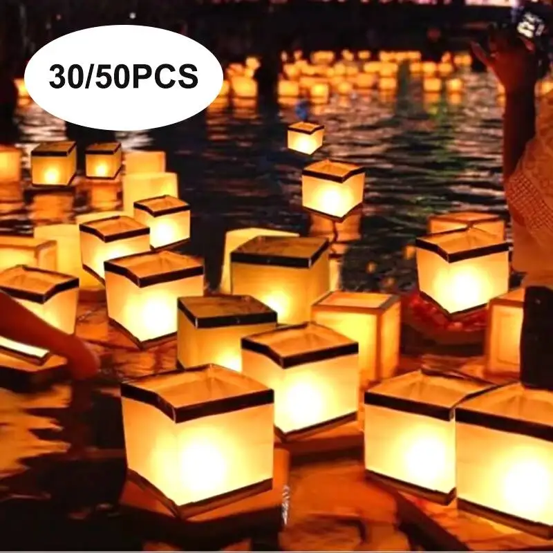 20/30/50Pcs/Lot Chinese Gold/Silver Square Paper Wishing Floating Water River Candle Lanterns Lamp Light 11CM or 15CM