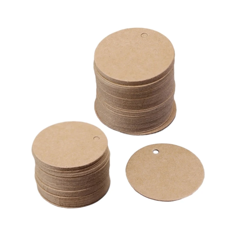K1AA 100x 빈 라운드 태그 DIY 공예용 구멍 크래프트 종이 행 태그가 있는 선물 태그