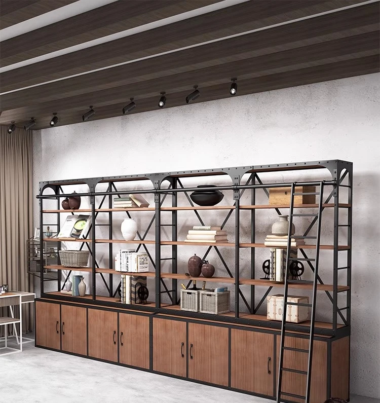 

Industrial wind wrought iron baffle bookcase shelf custom bookshelf floor living room retro storage rack storage