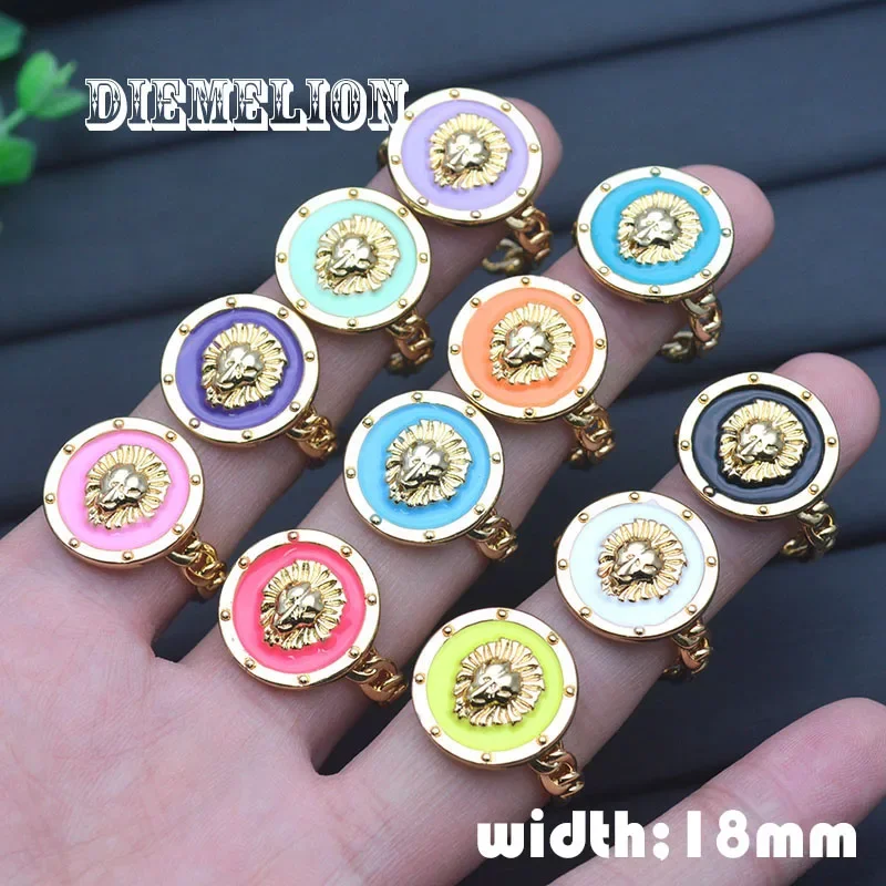 5/10Pcs Rainbow Enamel 18K Gold Plated Lion Head Rings for Woman Animal Lion Statue Adjustable Opening Constellation Ring