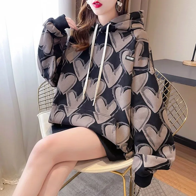 Graphic Top Cute Hooded Women's Sweatshirt Kawaii Long Woman Clothing Loose Pullovers Hoodies Baggy Thick Essential Xxl Sleeve E