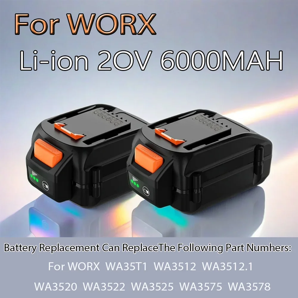 

For WORX WA3525 6000mAH Li-ion Battery New For WORX WA3520 20V Replacement For WORX WA3511 WA3512 WA3522 WA3575 Model Battery