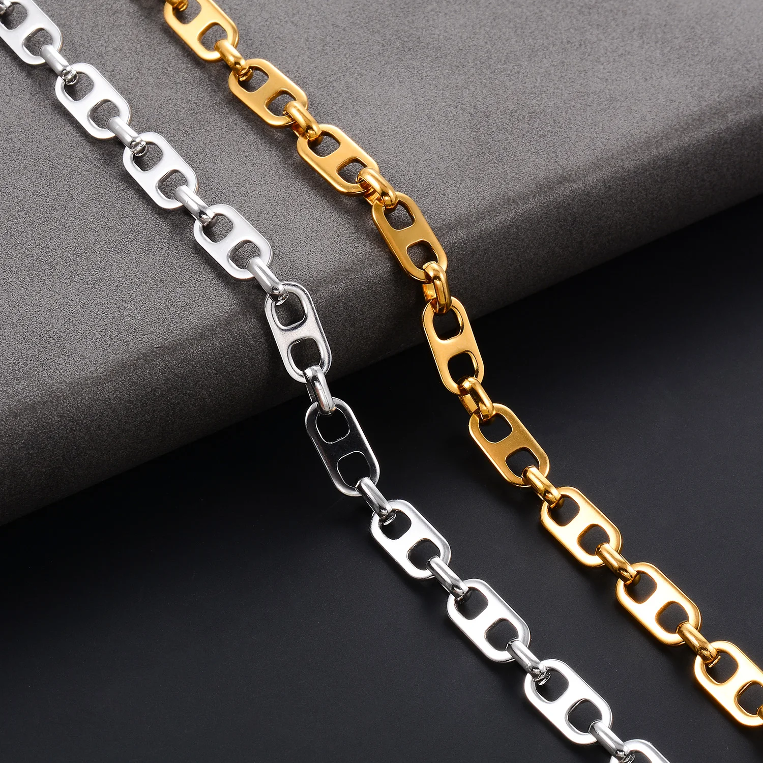 6 mm breites Edelstahl-Armband, Schweinsnase-Kette, klassischer Punk-Schmuck für Damen und Herren. – Detail 6