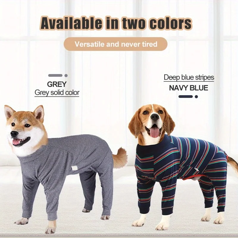 قميص مخطط للكلاب بعد الجراحة ملابس الفطام عالية المرونة بأربعة أرجل تغطية كاملة بيجامات ناعمة قابلة للتنفس صديقة للبيج