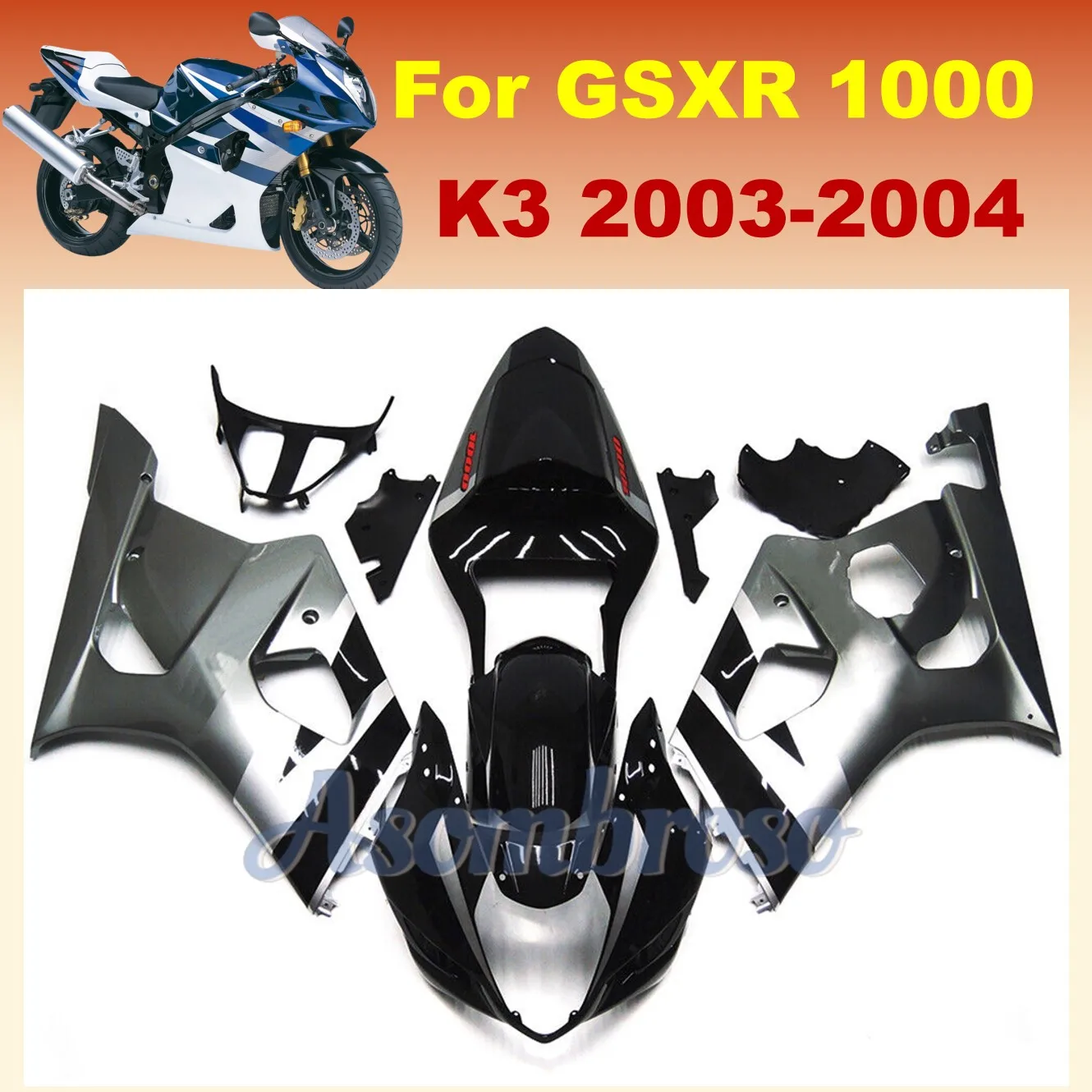 100% Fit fairings kit for Suzuki GSXR1000 2003 2004 K3 GSXR 1000 03 04 full fairing silvery black body kit