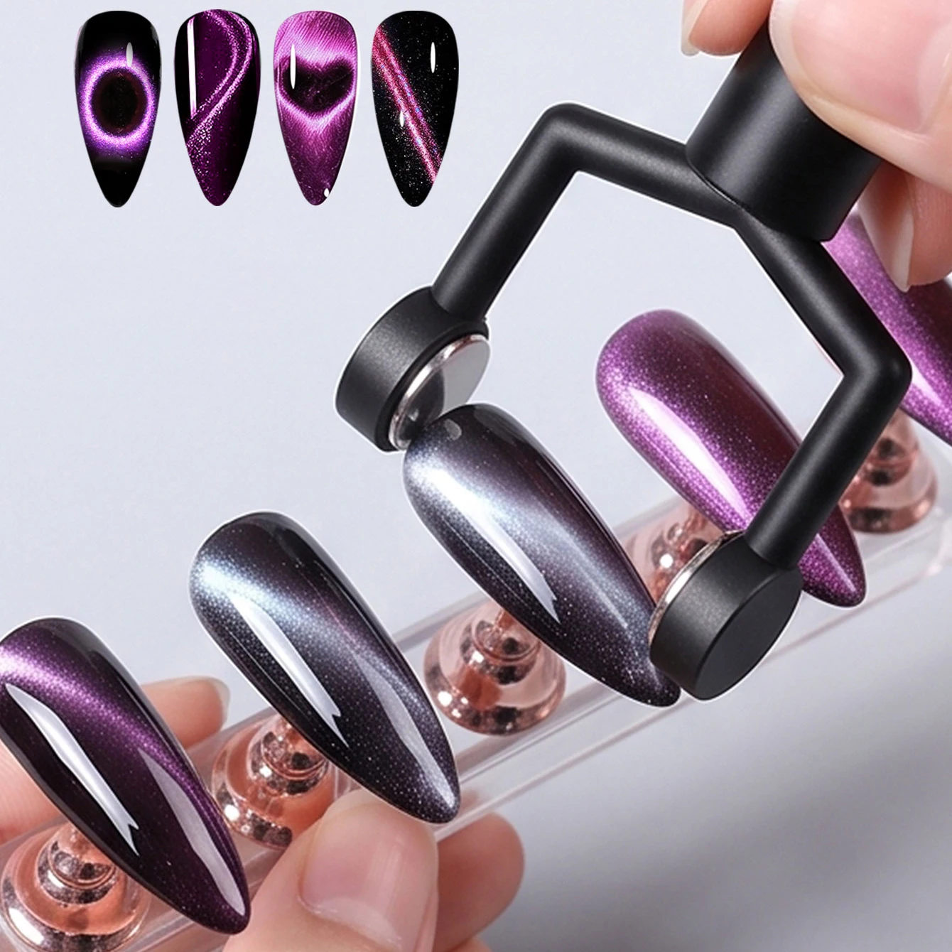 4-teiliges Nagelkunst-Magnet-Set, abnehmbarer Y-förmiger Magnetstift, doppelseitiger Katzenaugen-Magnet für Nagellack-Maniküre, magnetische Werkzeuge – Detail 6