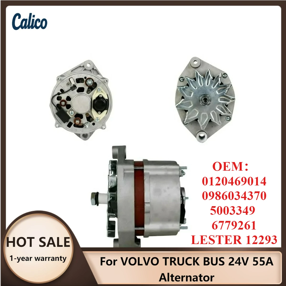 

Premium Grade Suitable for VOLVO TRUCK BUS 24V 55A Alternator 0120469014 0986034370 5003349 6779261 LESTER 12293