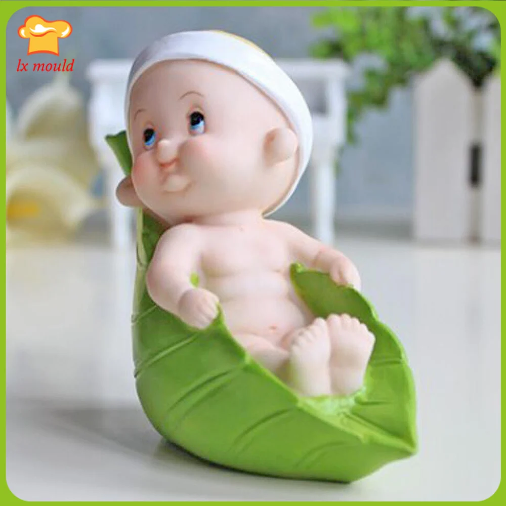 LXYY 3D Leaf Cradle Doll Silicone Mold  Kitchen Chocolate Cake Decorating Candle Soap Leaf Baby Mould