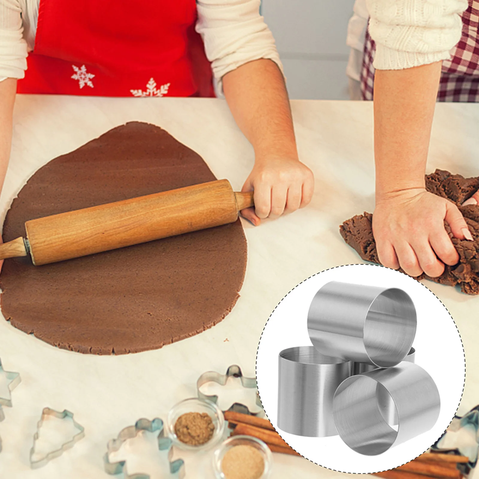 

12 pcs Cake Baking Mold Stainless Steel Mousse Ring Biscuit Making Tool Non-Stick Easy Clean Diy Baking Tray For Home Kitchen