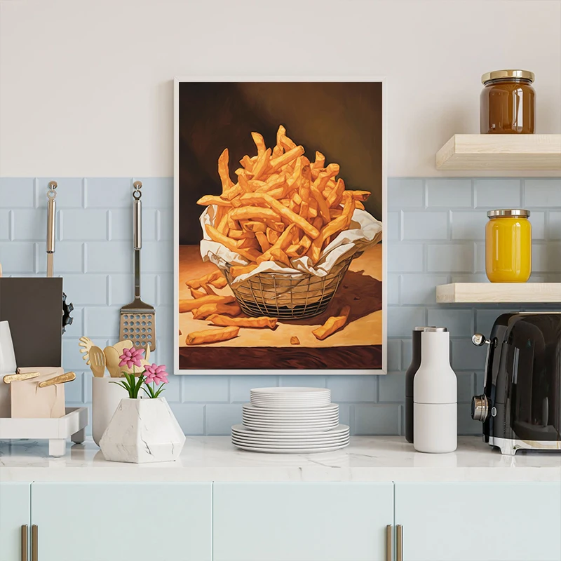 Retro Nordic Country Kitchen Biscuit Bread fries Bagels Donut Still Life Art Poster Canvas Paintings Wall Art Picture Home Decor