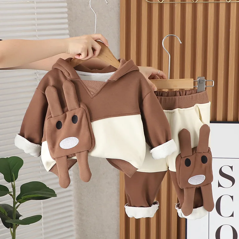 Boys Thick Clothing Sets Autumn Winter 2024 Children Warm Velvet Sweatshirts Tops Pants 2pcs Jogging Suit For Baby Hoodies Kids image 3