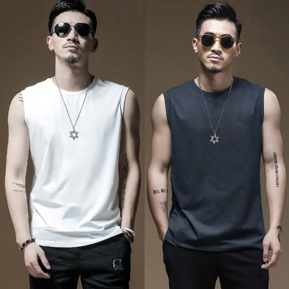 2 pcs/lot Men Boy Body Casual Loose Street Top Tees Base Layer Sleeveless Summer Vest Sports Under Top Tees Cotton Tank Tops