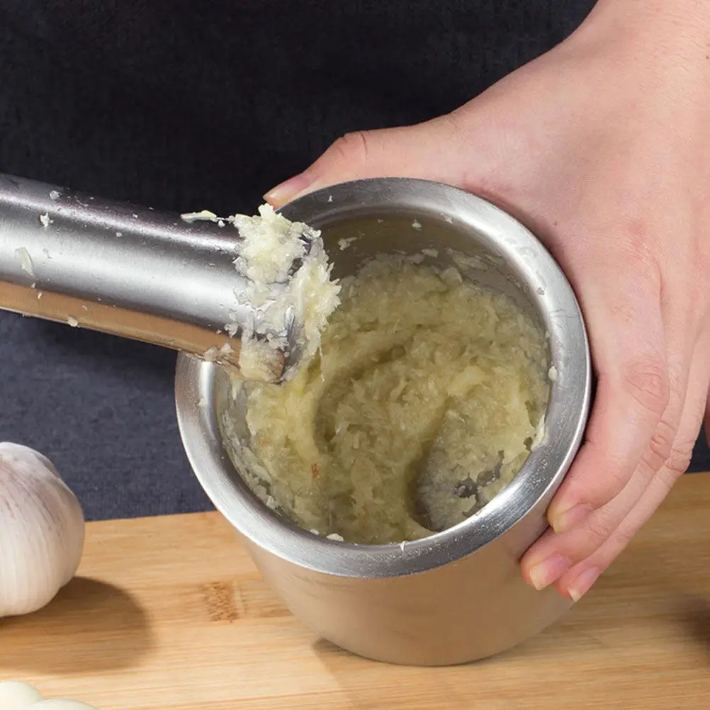 1Set Stainless Steel Garlic Mortar and Pestle Set Heavy Duty Crush Bowl for Garlic Paste Spices Nuts Seasoning Grinding Kitchen