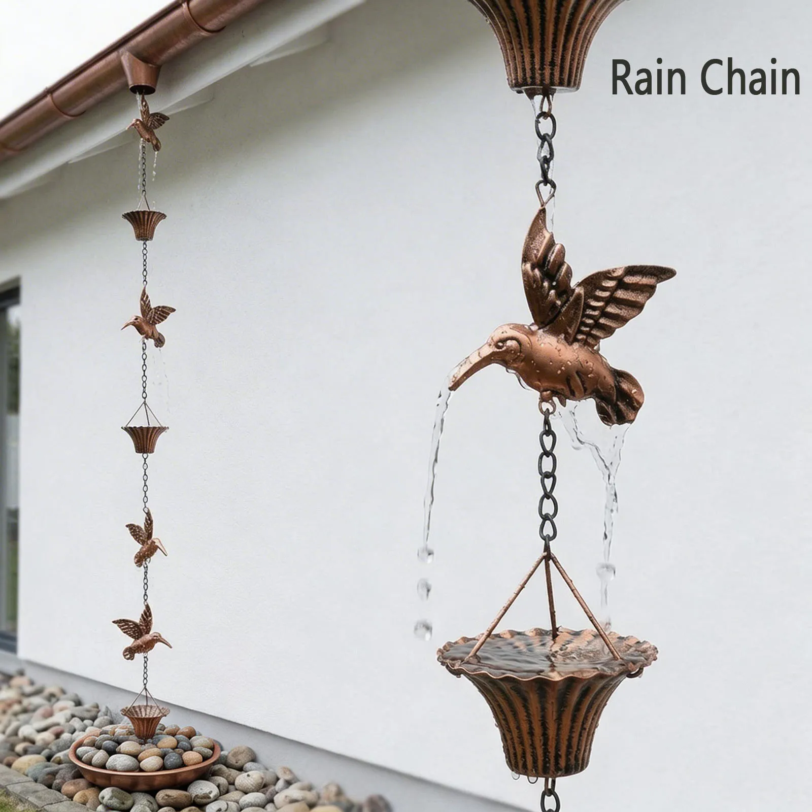 Rain Chain Rainwater Collection Chain for Outdoor Drainage Pipe Garde Decor Water Flow Gutter Protection Bird Feeder Attraction