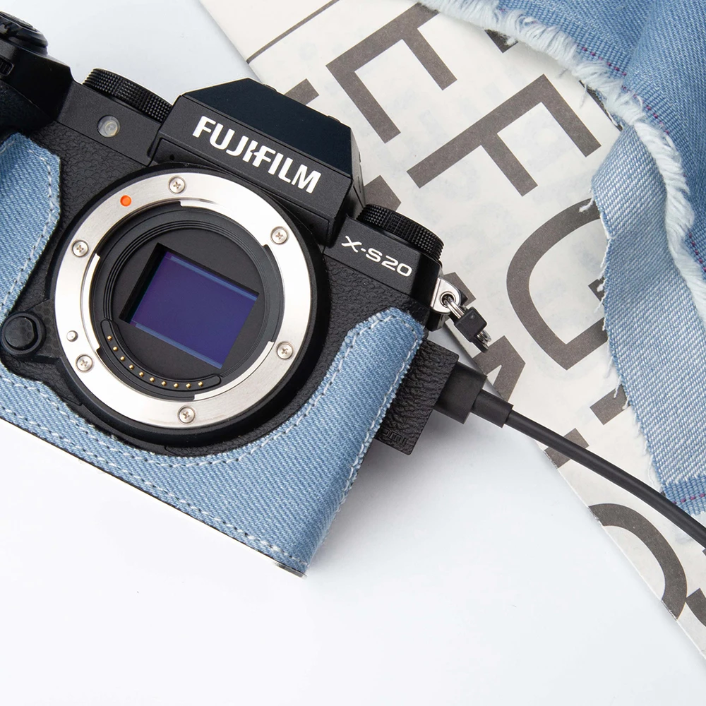 XS20 Handmade Camera Bag X-M5 Protective Case Half Bag for Fujifilm Fuji X-S20 XM5 XE5 Case Fresh Denim XE-5 Half Case