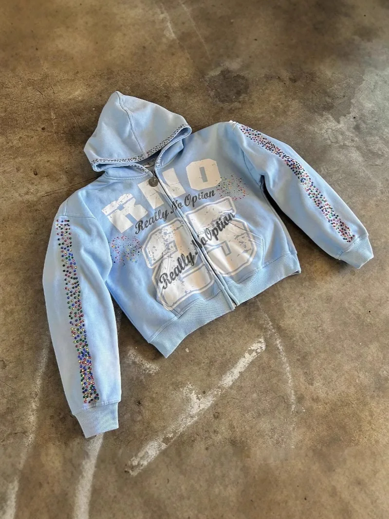 가을 빈티지 새로운 스타일의 뜨거운 벽돌 편지 인쇄 카디건 후드 거리 트렌드 지퍼 후드 의류