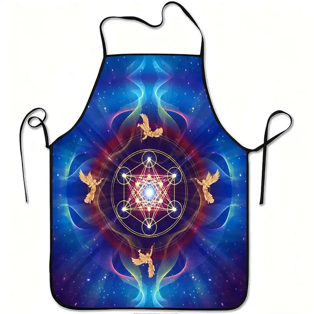1pc Cosmic Geometry with Golden Birds Print Apron, Durable and Easy to Clean, Adjustable Waistband, Polyester Material, for Kitc